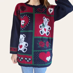 80s/90s vintage knit teddy bear sweater